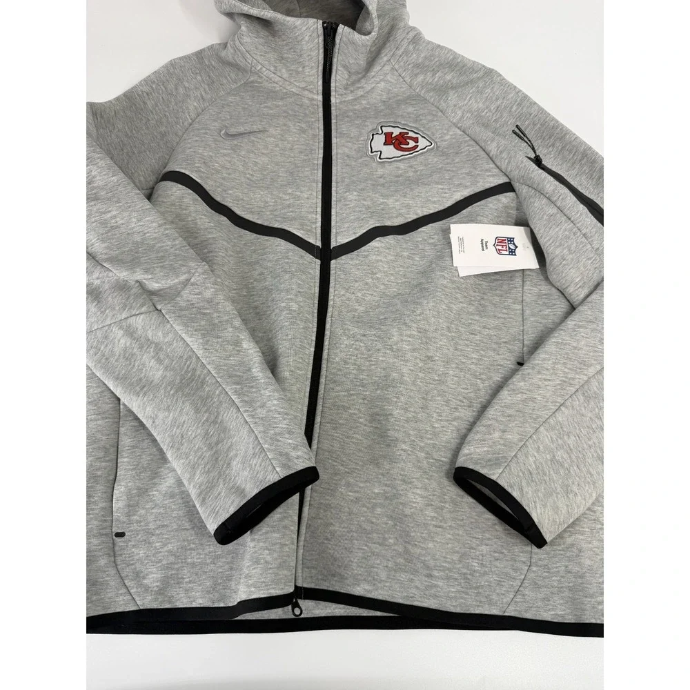 Kansas City Chiefs Nike Grey‎ Tech Fleece Hoodie Jacket Hooded Size Large L NWT